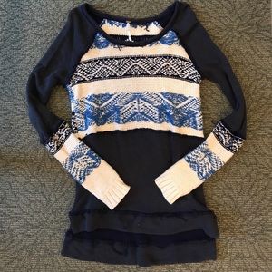 FREE PEOPLE KNIT FRAYED LONG SWEATER